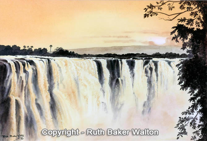 Early Morning Magain Victoria Falls Watercolour by Ruth Baker Walton